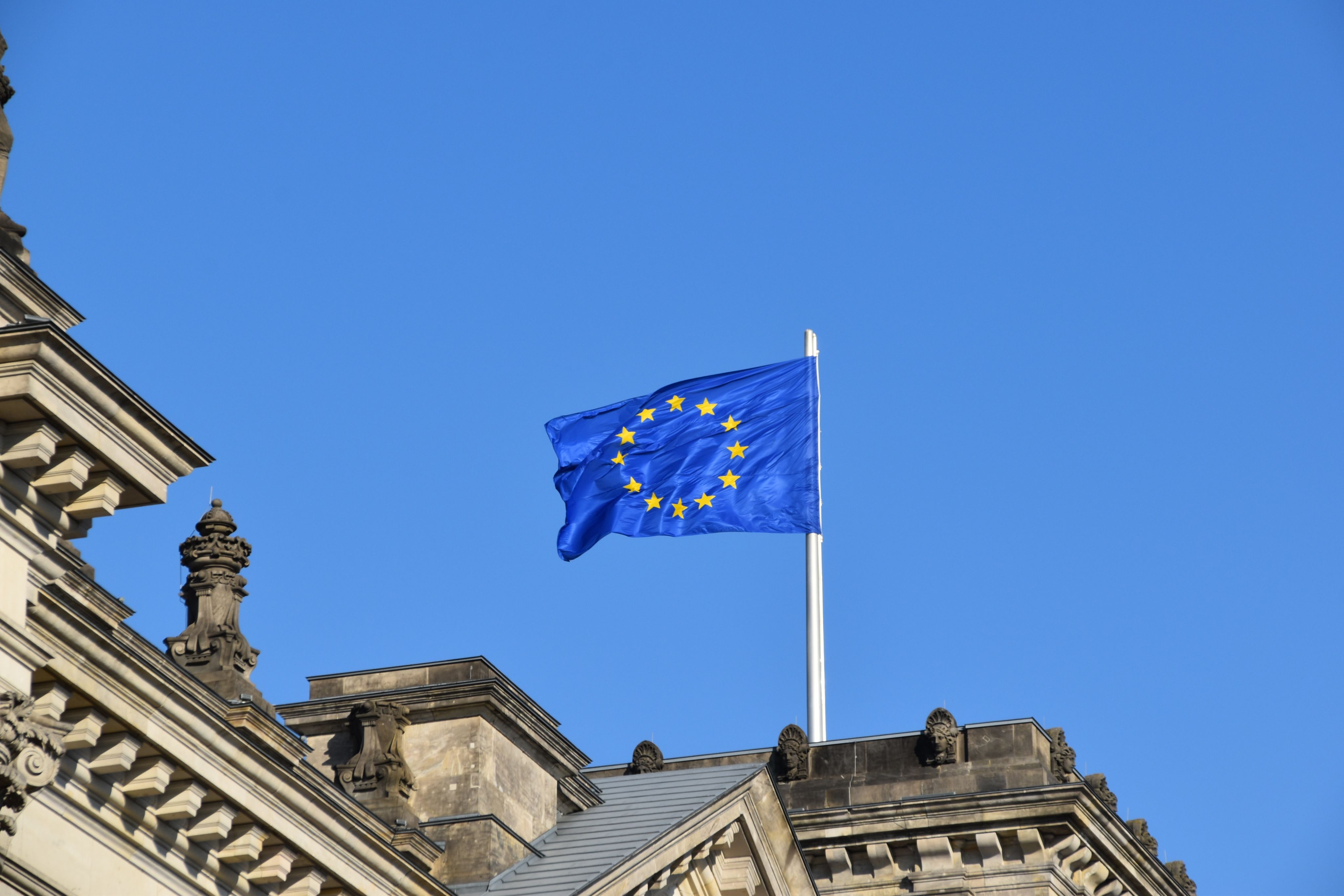 Photo of European flag waving.