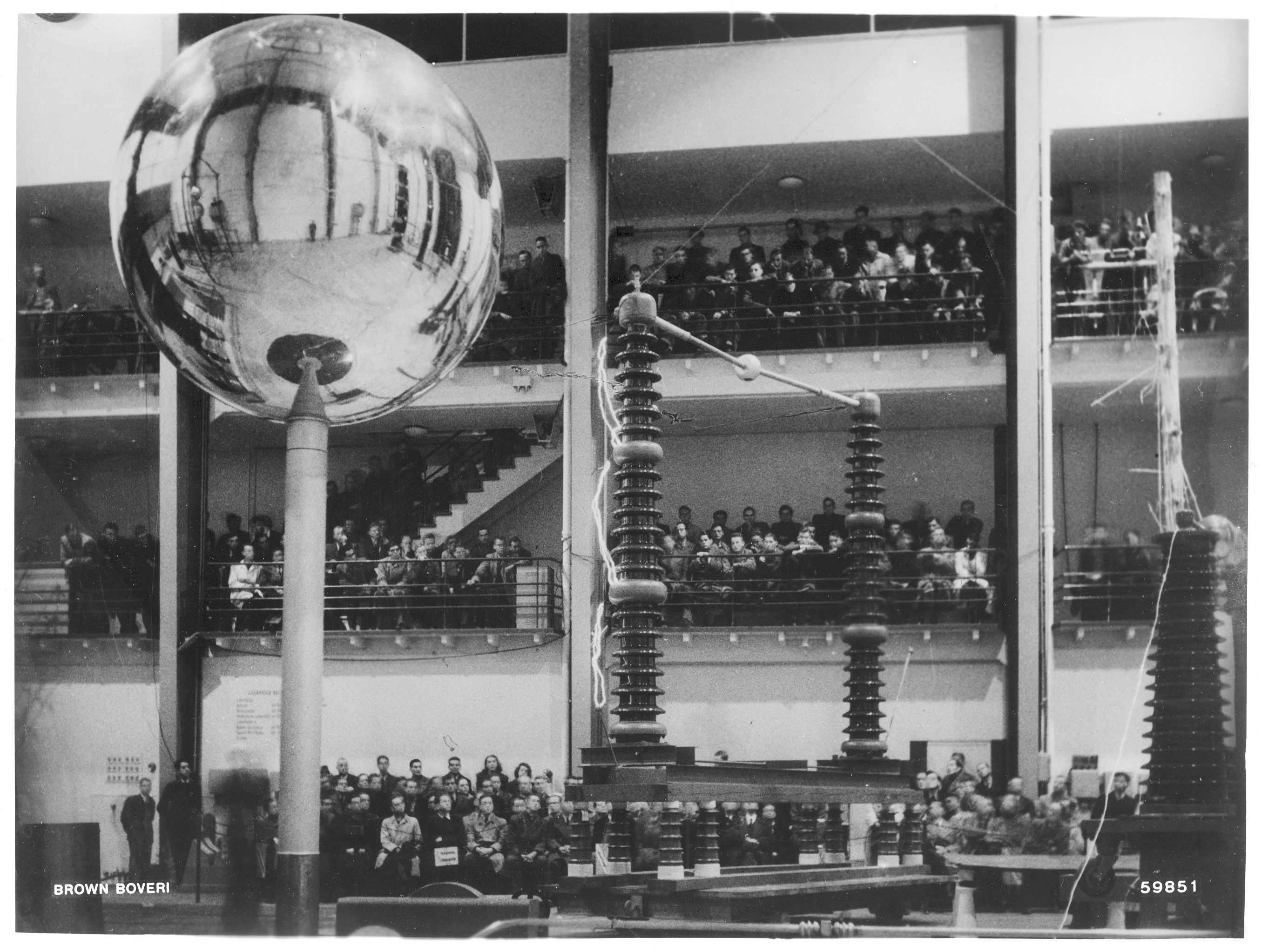 Photo of high voltage laboratory demonstration in 1943.