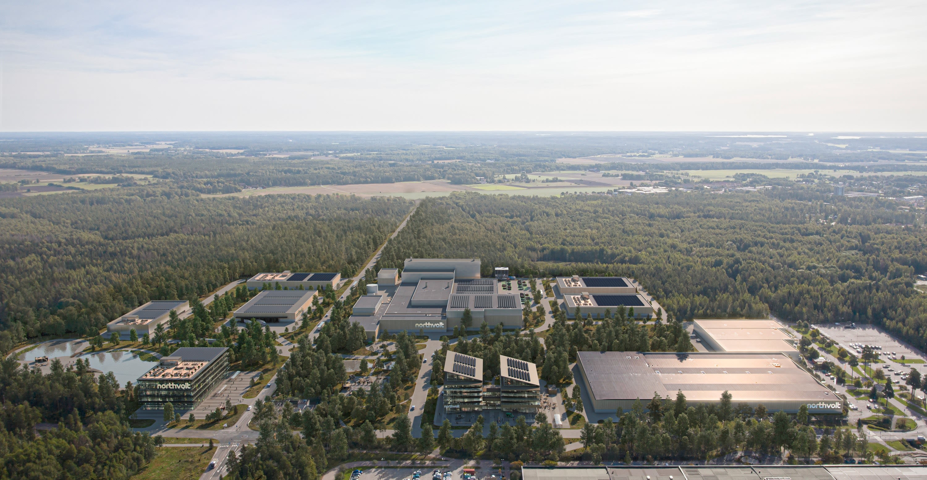 Aerial photo of Northvolt Labs in Vasteras, Sweden